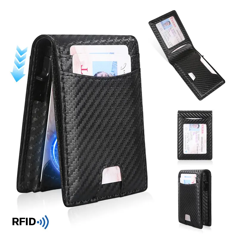 New Vertical Bi-Fold Genuine Leather Card Holder, Luxury Metal Multi-Slot Wallet for Men, RFID Blocking Anti-Theft Card Pouch