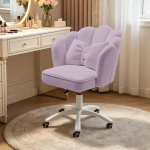 【Mother's Day】Vanity Cute Petal Desk Chair Office Chair, Modern Fabric Home Butterfly Chairs Height Adjustable Chair Makeup Chairs Computer Chair