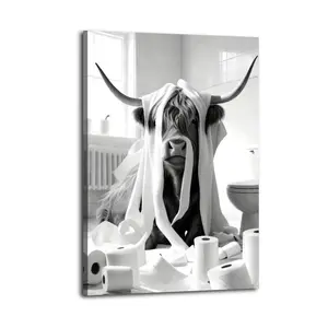 Funny Highland Cow Black And WhiteArt Canvas Posters Photos Wall Decorations Canvas Printing Living Room Bedroom Decoration Wall Decoration Printing Office Aesthetic Posters