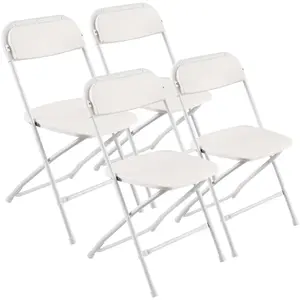 VEVOR 4 Pack Folding Chairs,  Foldable Plastic Chairs with Heavy Duty Metal Frame, Portable Folding Card Table Chairs, Stackable Indoor Outdoor Seats for Home, Yard, Garden, Parties, Events, White
