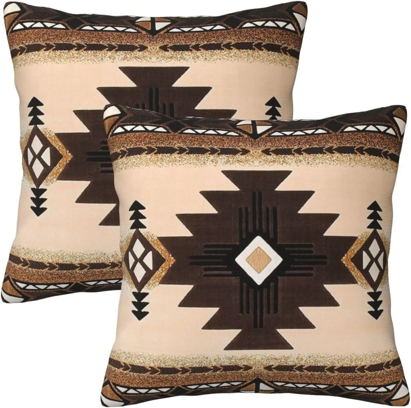 Set of 2 Southwest Aztec Throw Pillow Covers, 18x18 Inch Native American Brown Cushion Cases for Sofa, Bedroom, Living Room