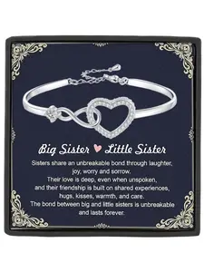 Big Sister Little Sister Bracelet Infinity Heart CZ Adjustable Minimalist Bangle Bracelet Birthday Gift,Christmas Gift Infinity Heart Jewelry