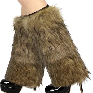 Women's Brown/Tan Furry Leg Warmers - Cozy and Soft - Sock, Womenswear