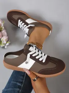 Women's Retro Deconstructed Slip-On Shoes, No Heel Lazy Design, Anti-Slip Rubber Sole, Comfortable Daily Wear, Casual Street Style Walking Shoes