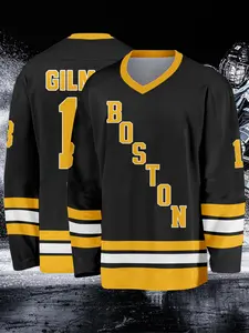 Happy Gilmore Classic Black Hockey Jersey, #18, Boston Adam Sandler, 1996 Movie Retro Print, Men's V-Neck Long Sleeve Sports Training Top