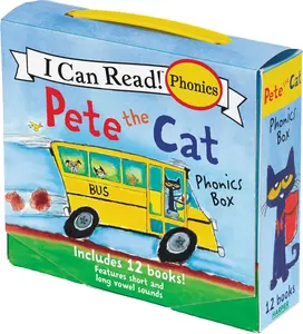 Pete the Cat 12-Book Phonics Fun! Box of 12 Mini-Books Featuring Short & Long Vowel Sounds Expert-Reviewed for Kids Ages 3-6 I Can Read Phonics Fun