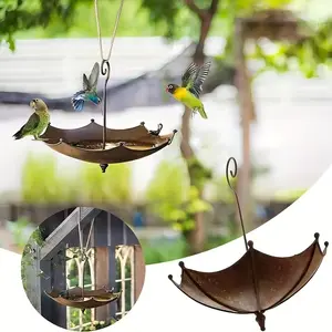 Outdoor Hanging Bird Feeder Tray, Iron Umbrella-Shaped Bird Bath Bowl, Garden Decor, Spring Summer Decoration, Hummingbird Feeder