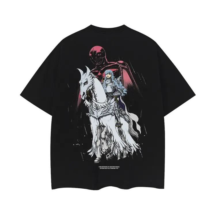Berserk "White Knight Griffith" Mens Oversized 100% Cotton Heavyweight Crew Neck Tee, Washed Look, Vibrant Prints, Loose Fit Freedom, Casual Streetwear Black Baggy Short Sleeve Cotton Top, Cotton Tops, Crew Necks