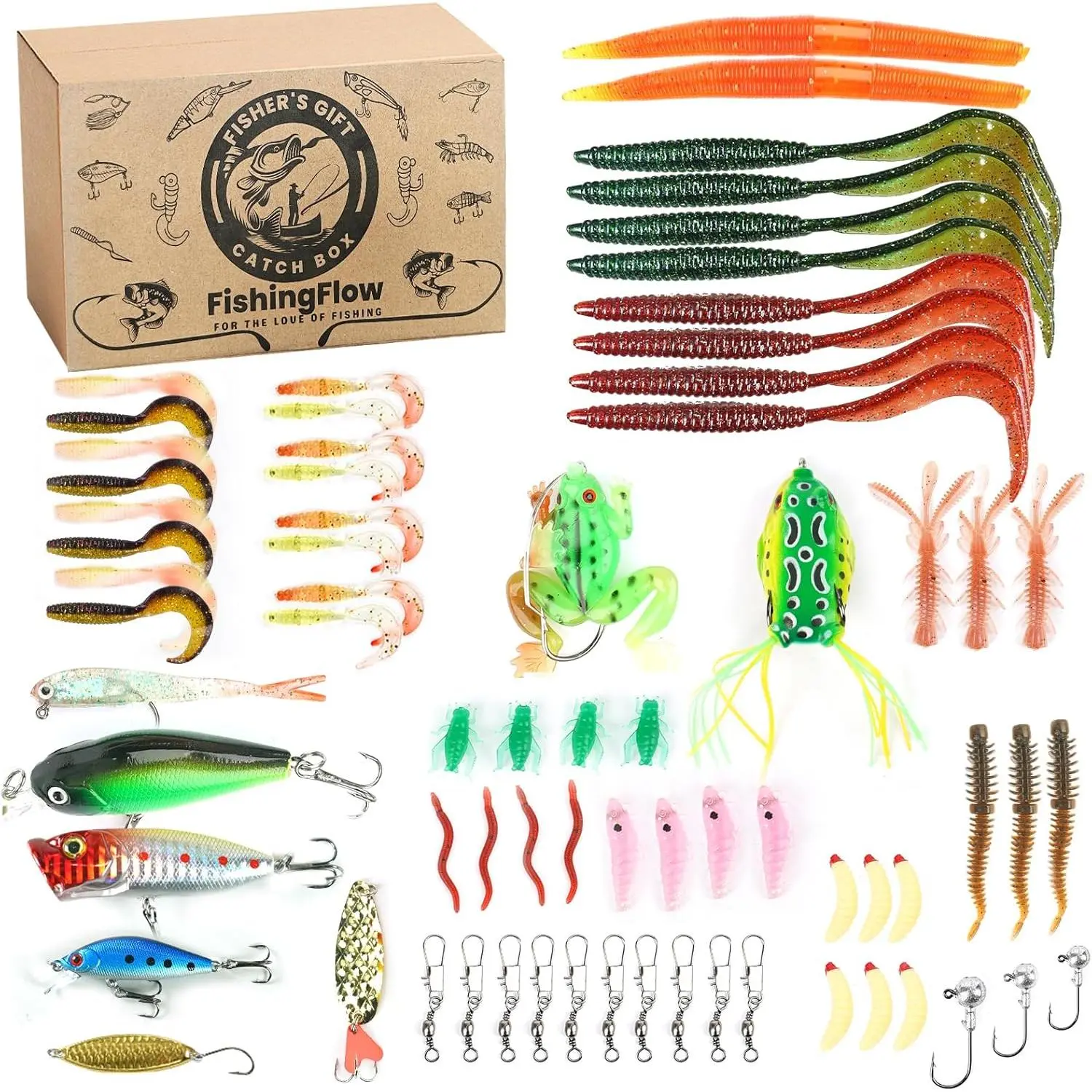 71 count Fishing Lures Kit, Fishing Tackle Box Fishing Baits Including Crankbaits for Bass, Salmon for Freshwater and Saltwater, Fishing Accessories Fishing Gear, for Dad Men