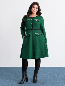 BLOOMCHIC Women's Casual Tweed Long-Sleeve Midi Dress with Spandex Fabric, Fit Design, Pocket - Casual Wear Clothes for Women,Spotlight,Summer wins,Deals for you days