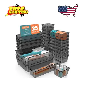 25 PCS Plastic Drawer Organizer Set, 4-Size Versatile Organizer Trays & storage Bins