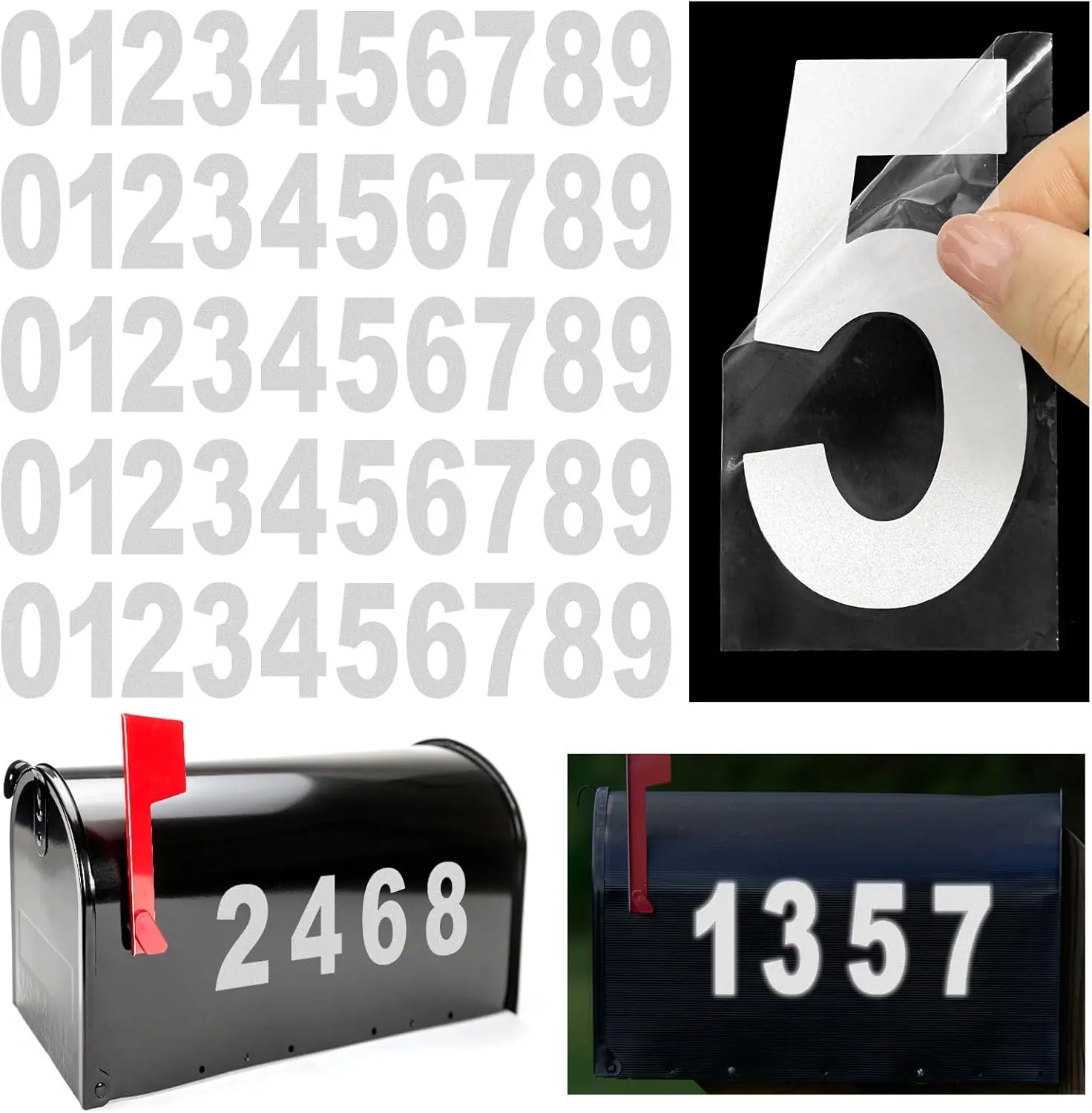 Numbers Sticker  3 inch Reflective Mailbox 0-9, 5 Sets Outside, Strong Self Adhesive Vinyl House Numbers  mailbox