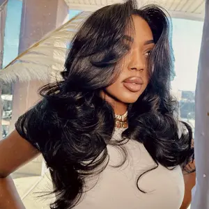 Sunber 13x4 HD transparent Lace Front wigs Human Hair Pre Bleached Tiny Knots Glueless Ready To Wear Body Wave With Drawstring Natural Black 180% Density Lace Closure Wigs Frontal Wig TikTokShopSpringGlowUp