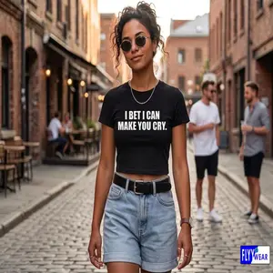 [Sale Off 50%, Freeship] I Bet I Can Make You Cry Baby Tee, Y2K Slogan Crop Top