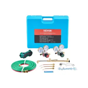 fathersdaygift VEVOR Oxygen Acetylene Torch Kit, Gas Welding Cutting Torch Kit, 14PCS Portable Oxy Acetylene Brazing Set with 177'' Long Twin-Hose, Cutting Nozzle, 3 Welding Tips Carry Case (without Gas Cylinder)