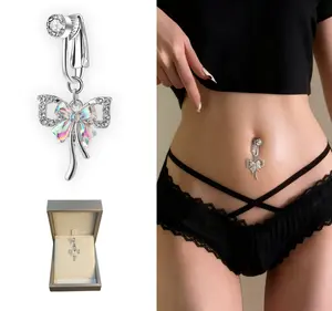 Upgraded diamond butterfly heart fake belly button nails, a variety of high-quality non-perforated clip-on belly button rings, stainless steel fake belly button rings