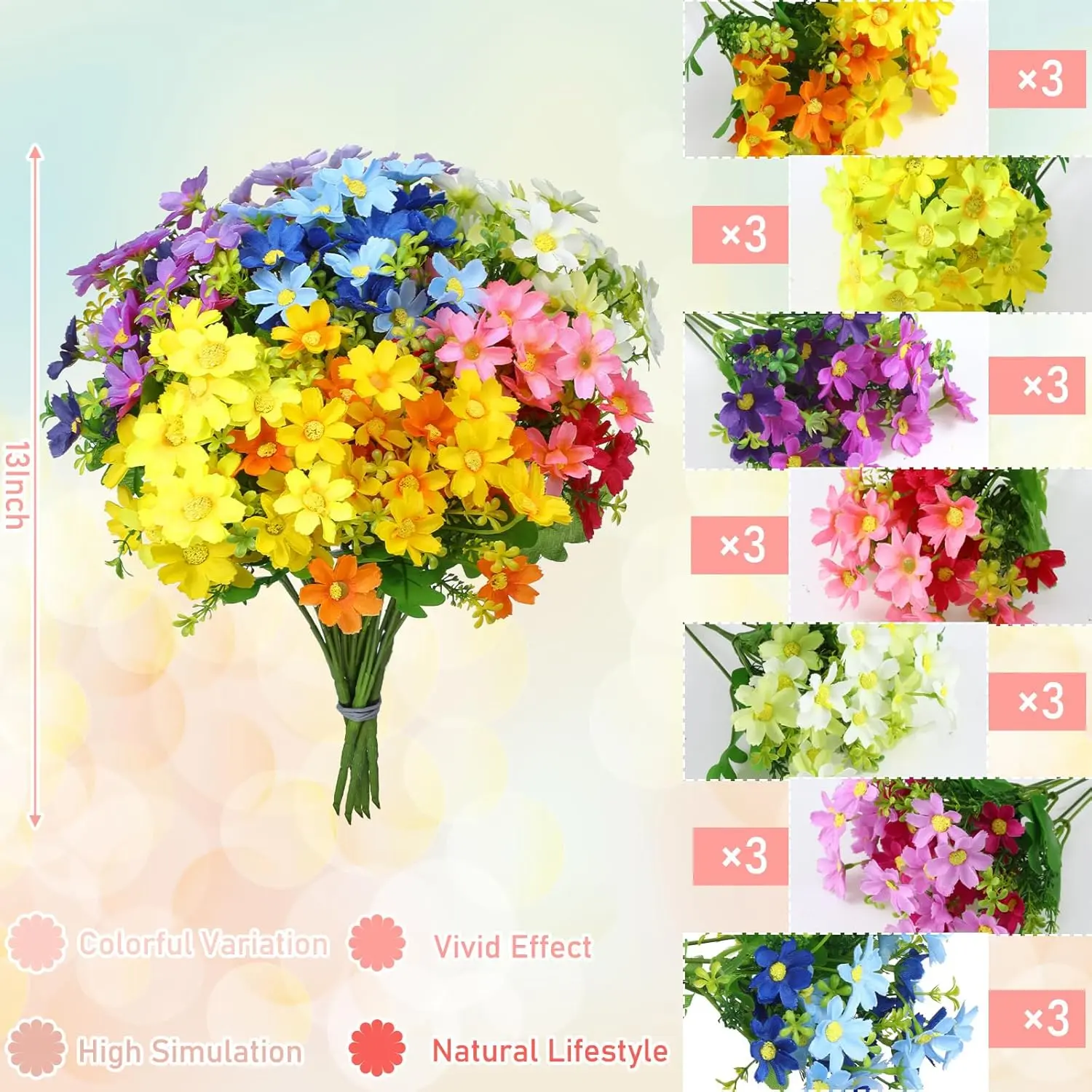 Yinder 21 Bundles Artificial Flowers Outdoor UV Resistant Faux Plants Wildflowers Bulk Plastic Daisies Flower for Autumn Summer Hanging Planter Porch Home Garden Decor Spring Wedding(Multicolor)