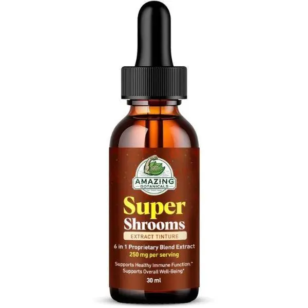 Super Shrooms 6 in 1 Mushroom Wellness Tonic – Chaga, Lion’s Mane, Reishi, Shiitake, Cordyceps, Turkey Tail – Alcohol-Free – Organic Mushroom Liquid Extract Tincture – 250mg per serving, Natural, 30Ml