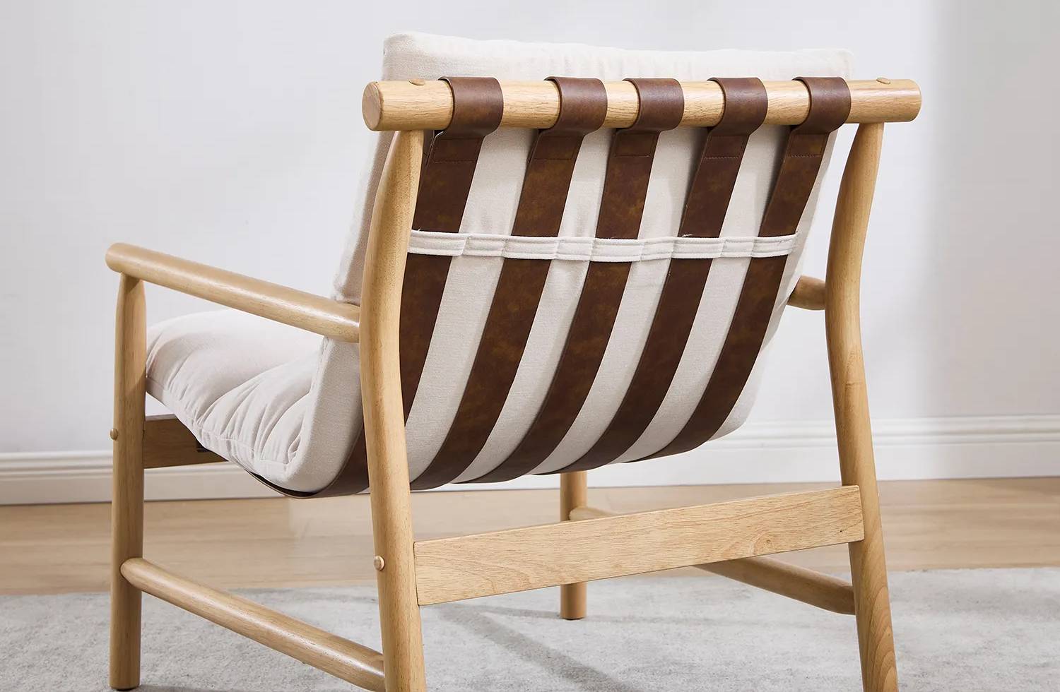 DAYALANE Mid Century Modern Beth Sling Accent Chair Living Room Chair with Solid Wood Frame Comfy Upholstered Single Sofa Armchair for Reception Bedroom Reading Beige