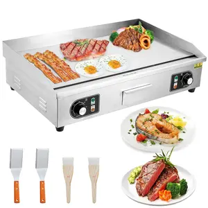 18-Inch Stainless Steel Electric Griddle, Commercial Countertop Flat Top Grill 1500W-3000W, Nonstick Surface with Adjustable Temp 122°F-572°F, Comes with 2 Shovels & 2 Cleaning Brushes