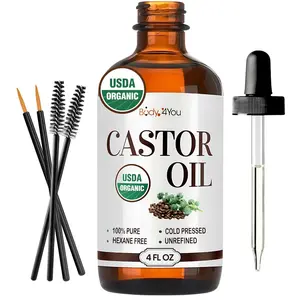 Body4You Organic Castor Oil for Eyelashes & Eyebrows - 100% Pure Daily Nourishing Moisture - Vegan Cruelty-Free - Hydrating Hair Growth Serum with Brush & Dropper