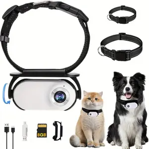 Rotating thumb action camera pet collar, high-definition 1080P dog tracker collar, lightweight portable, Hd Recording, outdoor pet equipment, adjustable angle camera, cat collar camera, suitable for capturing the moments of cat and dog movements