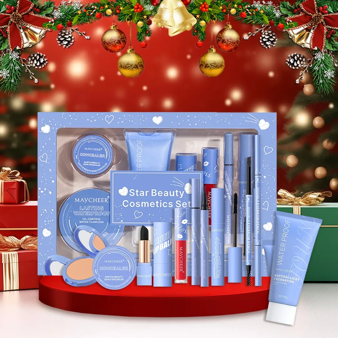 8-piece full face makeup set, Beauty set, including mascara/eyeliner/foundation/compact powder/lip gloss/lipstick/concealer/dual-ended eyebrow pencil, long-lasting formula for all skin types, party or everyday makeup, perfect gift for holiday