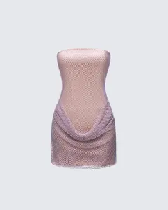 Fortuna Silver Hotfix Strapless Mini Dress