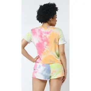 Neon and yellow Tie Dye short sleeve top and drawstring shorts