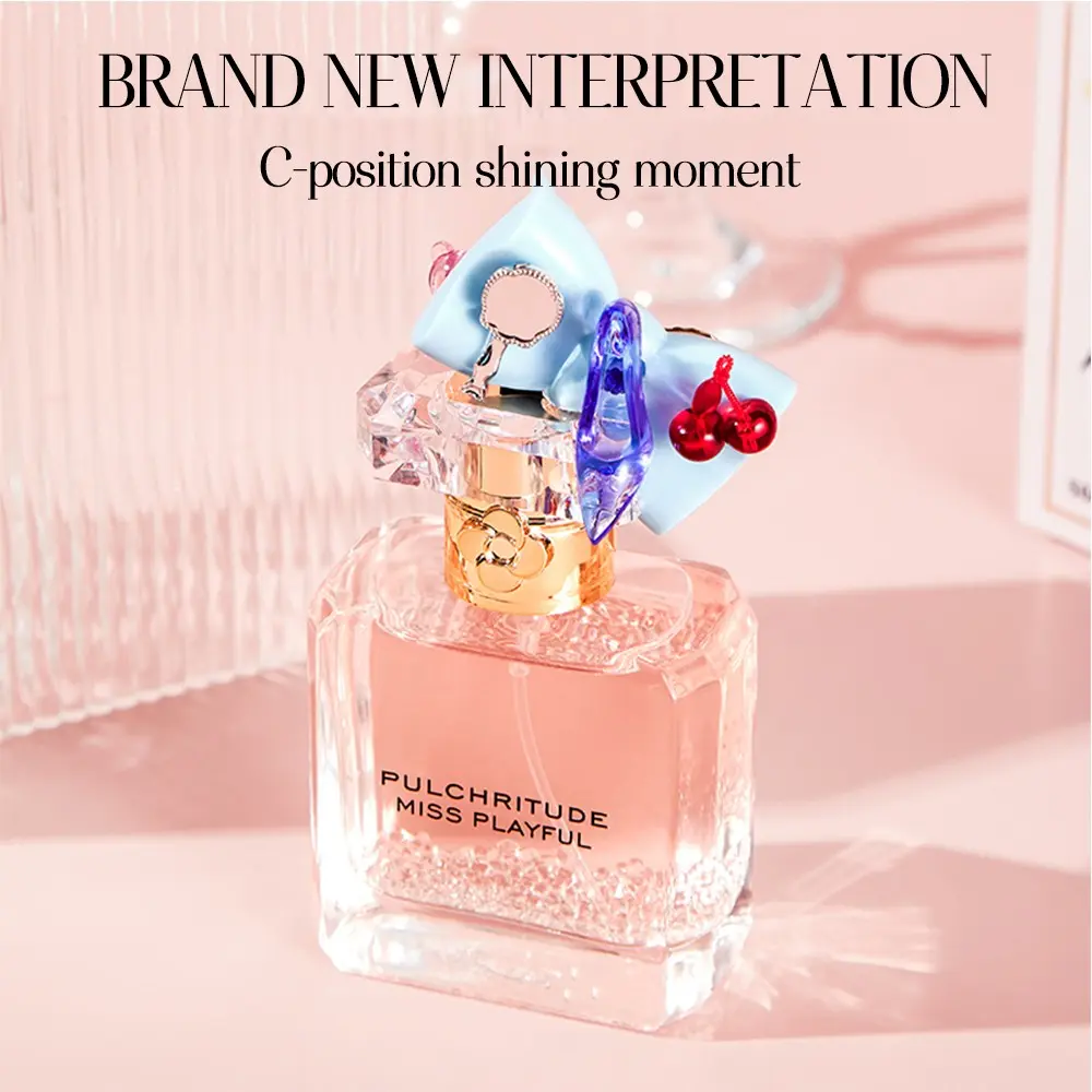 Miss Playful Girly Perfume, Adorable Bow & Cherry Cap Design, 50ML, Floral Citrus Sweet, Long-Lasting Sweet Floral Fragrance, Ideal Daily & Party Scent, Floral Fruity Perfume