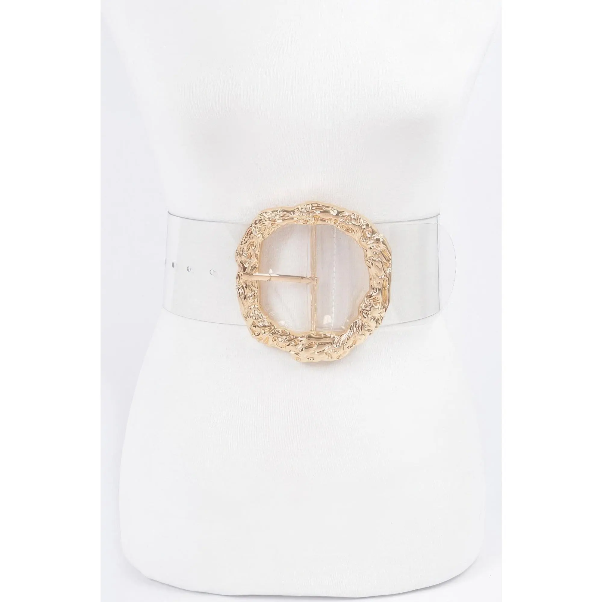 Vintage Big Round Metal Buckle Transparent Belt, Fits Most Waists for Daily Outfits