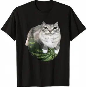 100% Cotton Watermelon Cat Silly Cat Meme T-Shirt Fabric Menswear cotton menswear casual cotton streetwear