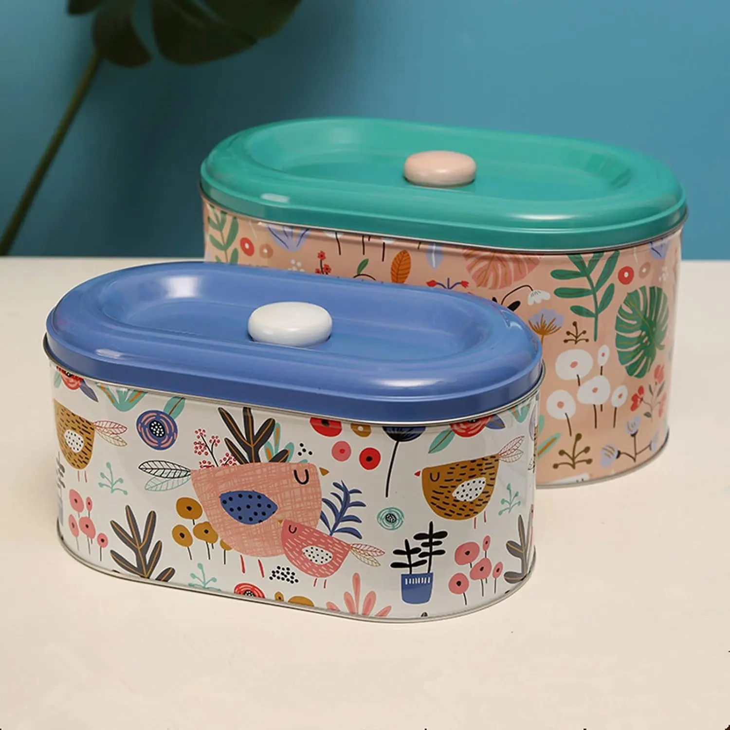 Food-Safe Floral Tin Storage Containers with Lid for Biscuit Cookie Chocolates Snacks, Home Kitchen Food Storage and Gifts