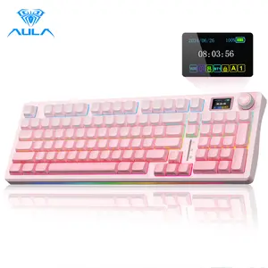 Official AULA S98 Pro Hot Swappable Wireless Mechanical Gaming Pink Keyboard with Screen & Knob, Tri-Mode Connection 2.4GHz/USB-C/BT5.0 Creamy Keyboard,Side Printed PBT Keycaps,Pre-lubed Linear Switches,RGB Backlit  TikTokShopfalldealsforyou