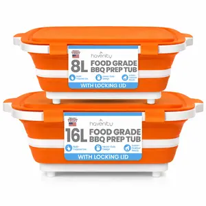 Havenity 2-Pack BBQ Prep Tub - Multifunctional Collapsible Camping Cutting Board with Lid, Food-Grade Resealable Spill-Proof Meat Storage Meal Prep Container (Large + XL) for Grilling Outdoor Cooking, Food-Grade Food Containers, Resealable Food Containers