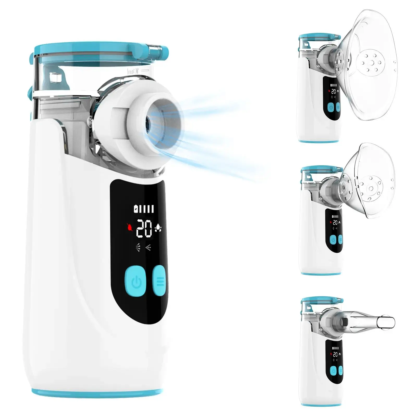 Portable Nebulizer Machine - Cordless Travel-Size Device with Digital Display, Ultra-Quiet Motor, Self-Cleaning Mode, Fast Charging, LED Light for Home & Travel Use