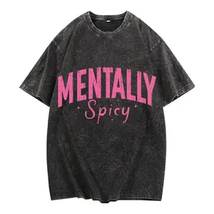 Washed - Effect Women's T - Shirt Featuring a Playful "Mentally Spicy" Typography for a Trendy Look