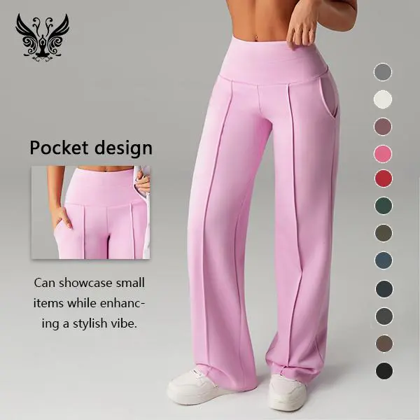 Women's High-Waisted Wide-Leg Yoga Pants Slimming Height-Boosting Side Pockets Smooth Wrinkle-Resistant Fabric Perfect for Work & Workout,travel essentials,camping essentials