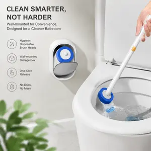 Plastic Hygienic Disposable Toilet Brush Set - Wall-Mounted Deep Cleaning Wand with Long Handle and Refills