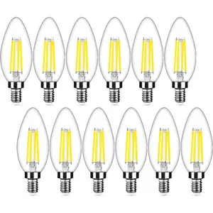 Dimmable E12 LED Candelabra Bulbs 40Watt Equivalent, 5000K Daylight White, 450Lumens, 4W B11 Vintage Chandelier Light Bulbs, LED Filament Clear Glass Candle Lamp for Ceiling Fan Home Decor Long Life High Color Rendering Index