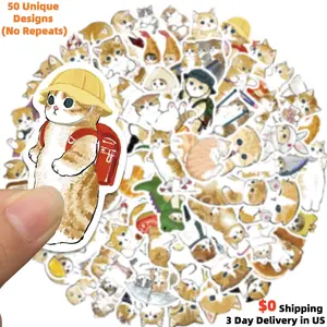 64PCS Japanese Neko Kawaii yellow Cat Stickers Sets - Multiple Styles Kawaii Kitten Meme Vinyl Waterproof Decals for Kindle, Laptop, Hydro Flask, Phone Case - Cat Art Gifts for Cat Lovers  - High Quality Assorted Animal Sticker Pack