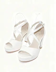 White Platform Block Heel Sandals Cross Strap Open Toe Elegant Heels