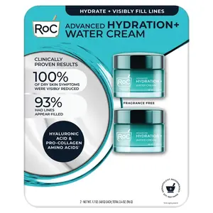 RoC Advanced Hydration+ Water Cream 2 Pack 1.7 OZ Each 3.4 OZ Total with Hyaluronic Acid & Pro-Collagen Amino Acids for Hydration