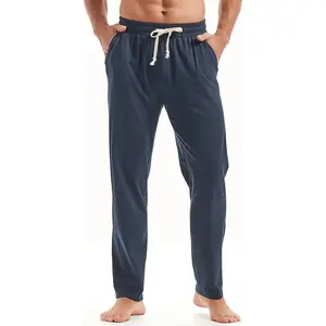 Mens Cotton Yoga Pants Running Workout Lightweight Sweatpants Open Bottom Lounge Pants with Pockets