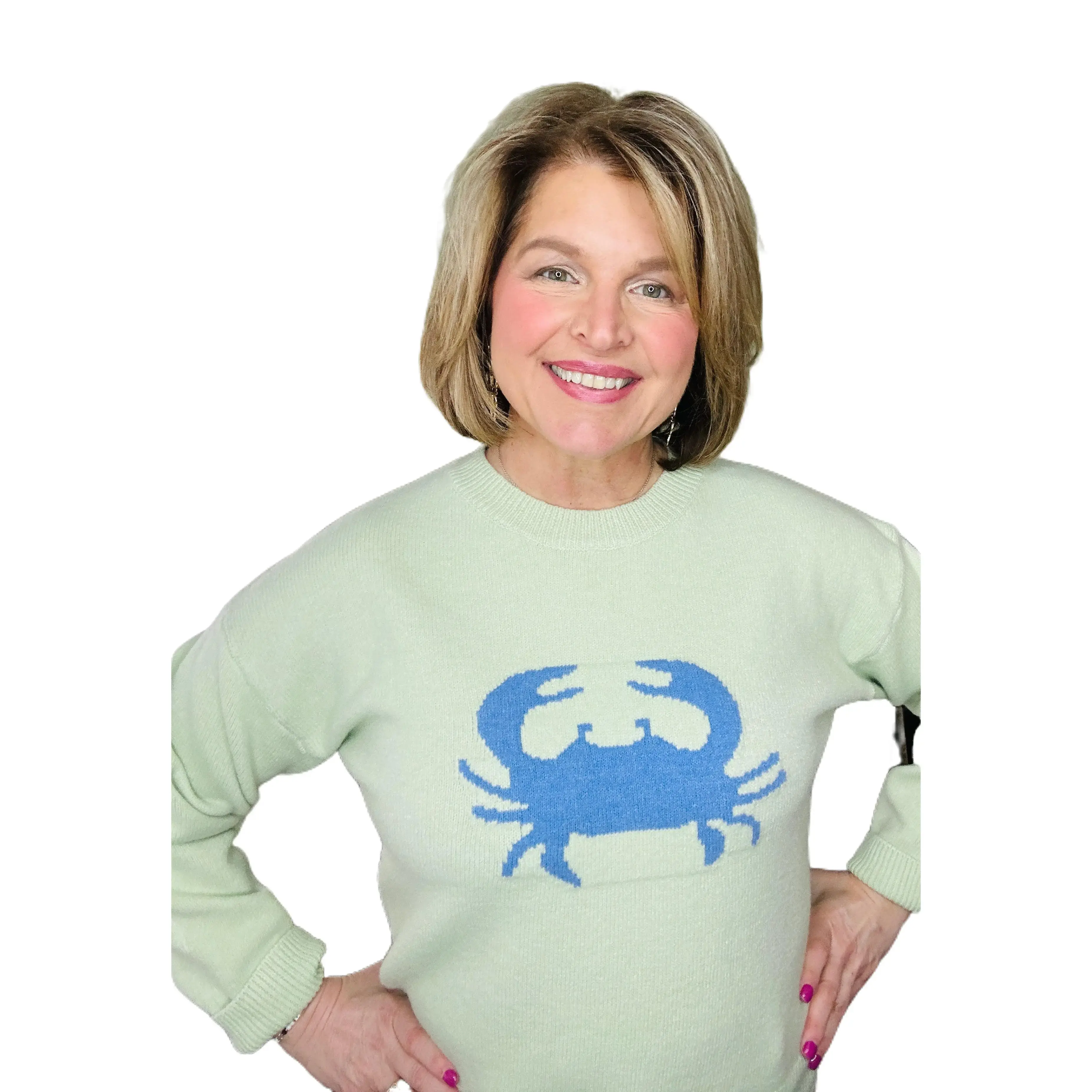 Women's Crab Graphic Relaxed Knit Sweater, Women's Tops Clothes with Polyester Fabric (Pairs Well with Shorts or Jeans)