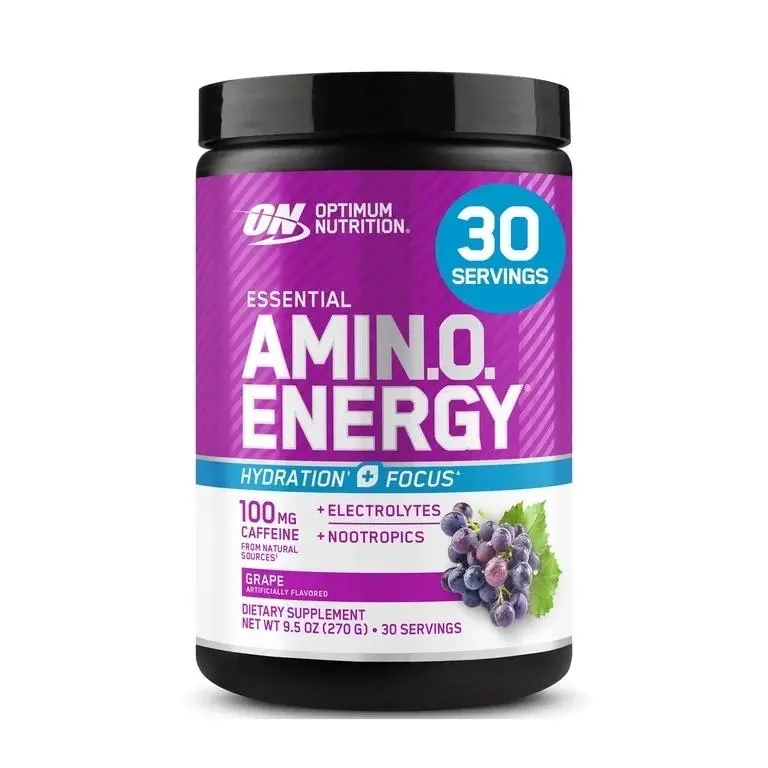 Optimum Nutrition Essential AMIN.O. Energy Natural Amino Acids Supplement - Hydration, Focus, Caffeine, Grape Powder - 30 Servings for Adults