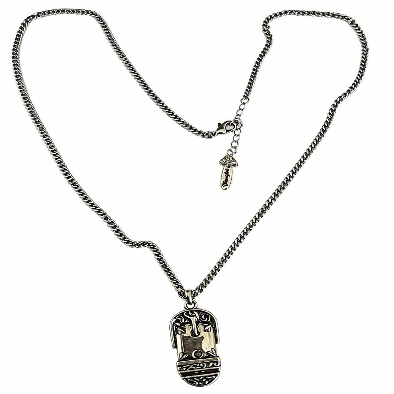 Wrangler Western Cowboy Boot Pendant Necklace - Antique Silver Hypoallergenic Metal Coating, Deep-Engraved Flowers Link Chain, Adjustable Casual Western Necklaces for Rodeo Events, Anniversary Gifts