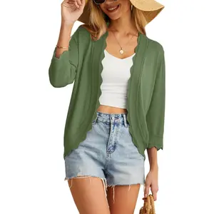 Women's 3/4 Sleeve Summer Cardigan Lightweight Casual Cropped Shrug Sweaters for Women