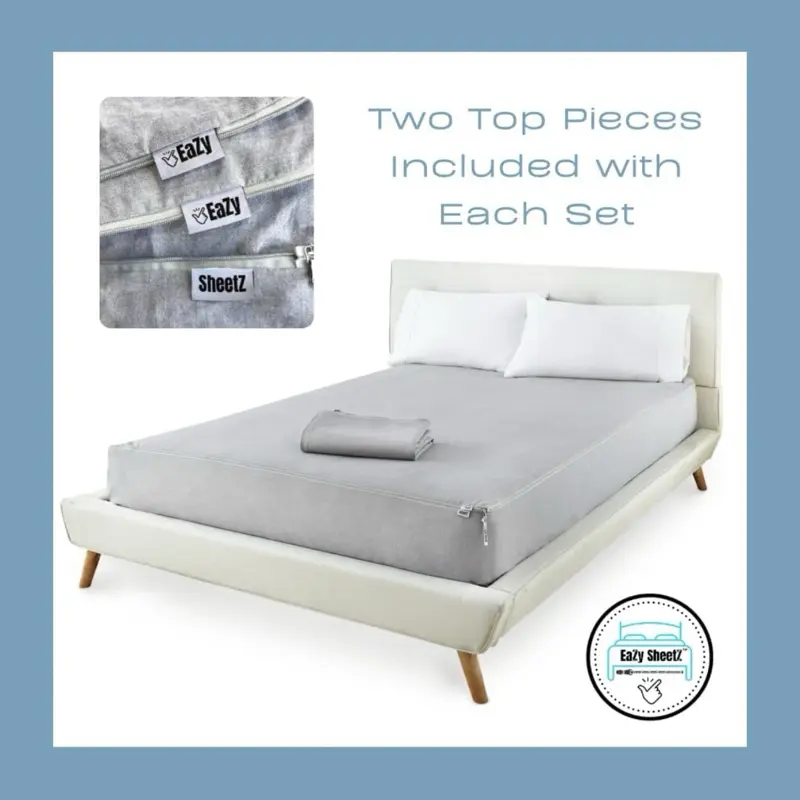Eazy Sheetz – Zipper Sheets with 2 Top Pieces Included | 100% Cotton | For Standard, RV & Hard-to-Find Mattress Sizes | No More Fitted Sheet Corners Popping Off – Zip on Your Sheets Instead! sheet set