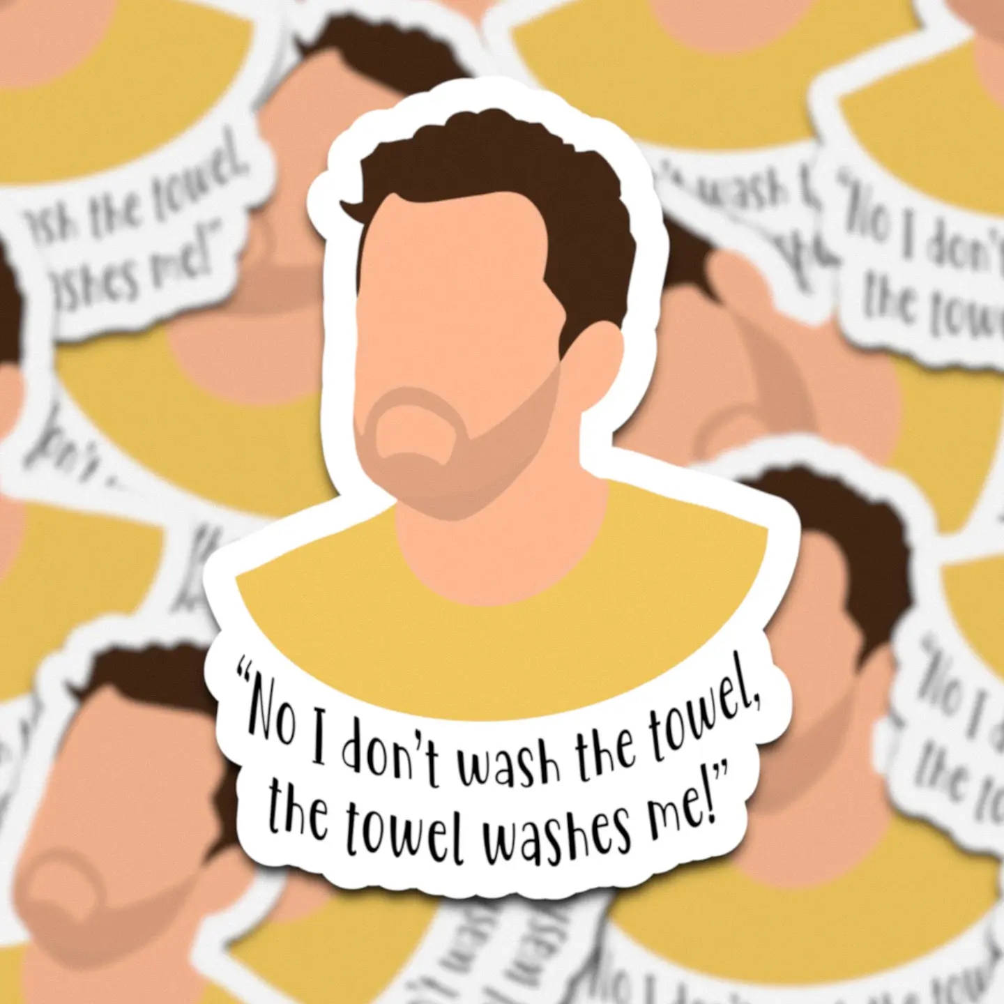 Nick Miller Quote Sticker - No I don't Wash The Towel, The Towel Washes Me - Waterproof Vinyl Sticker, 3 Inches Tall, Hand Drawn & Professionally Printed